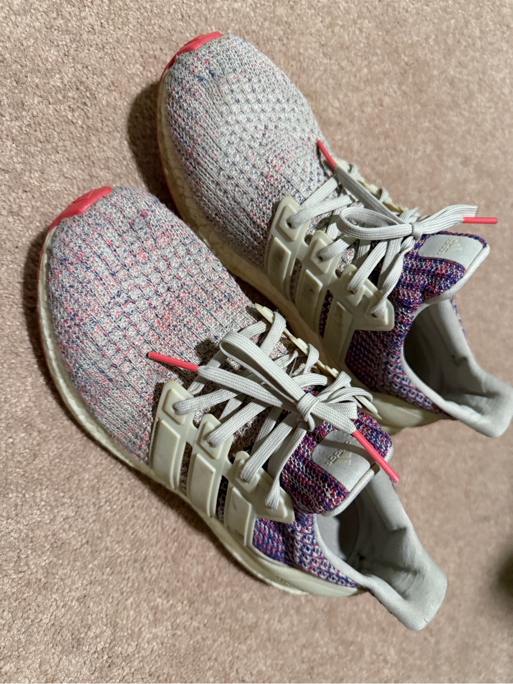 adidas Women's Knit Running Sneakers in Light Gray and Pink